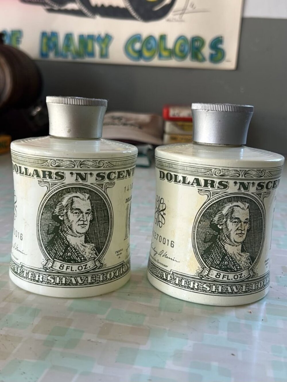 Pair of Vtg Avon Empty Glass Bottle Decanter Dollars N Scent After Shave Money $